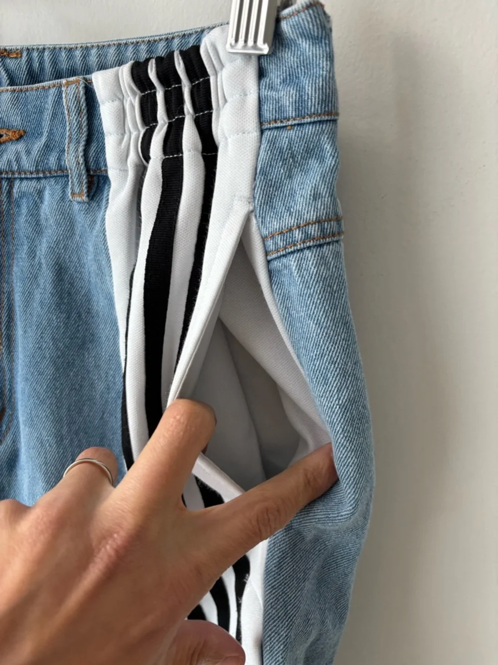 Adidas Denim Adibreak Pants Blue Snap Side Stripe Track Jeans Women S 25x29 - Picture 9 of 16